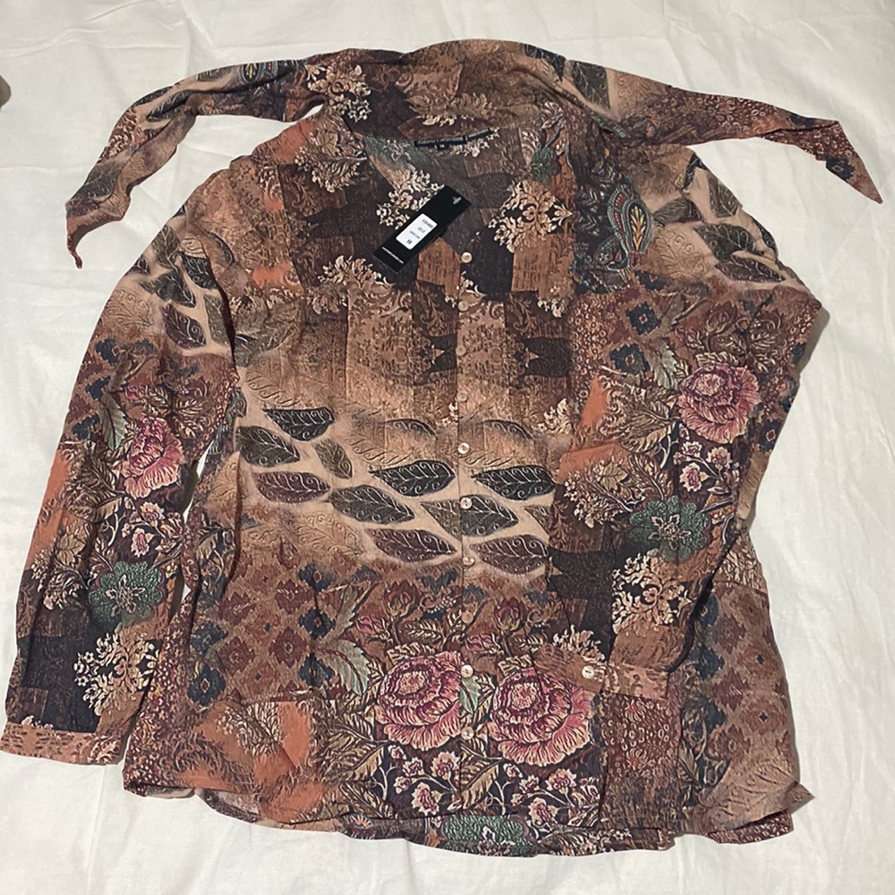 Tolani collection Julie printed abstract long sleeve top